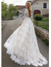 Long Sleeve Ivory Lace Wedding Dress With Chmapagne Lining